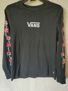 Vans Logo Womens Long Floral Sleeve T-shirt Pullover Top Size Small